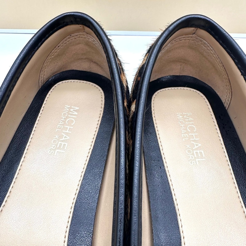 Michael Kors GLoria Moc Printed Leopard Calf Hair Ballet Flats Gold  Leather 6.5 - Picture 2 of 11